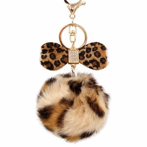 Leopard Print Fur Pom Pom Keychain
